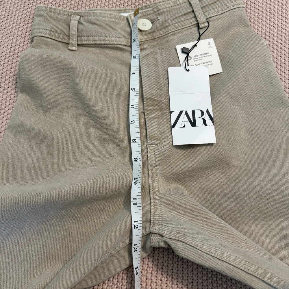 NWT Zara Marine Straight Wide Leg Denim Pants in Khaki Beige Raw Hem size 2 - Picture 10 of 12